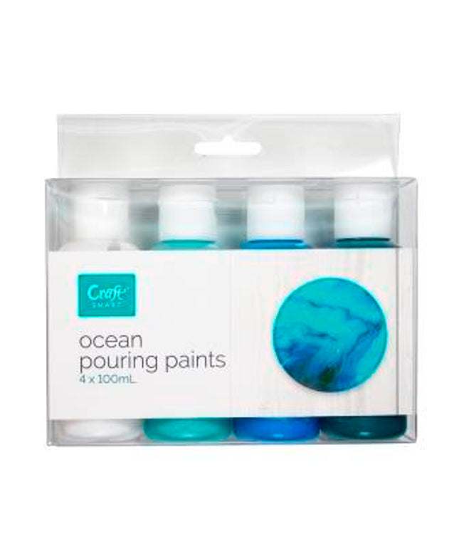 CRAFTSMART POURING PAINT, 4x 100ML BOTTLES OCEAN