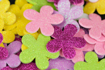 FOAM STICKERS FLOWERS GLITTER 60 PC