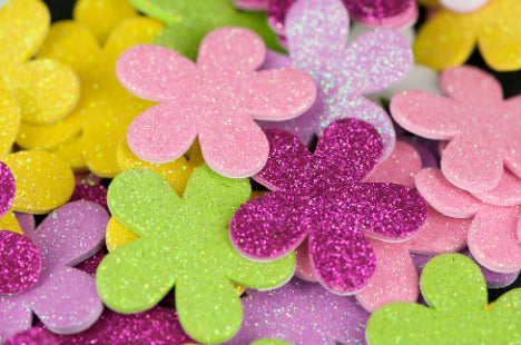 FOAM STICKERS FLOWERS GLITTER 60 PC