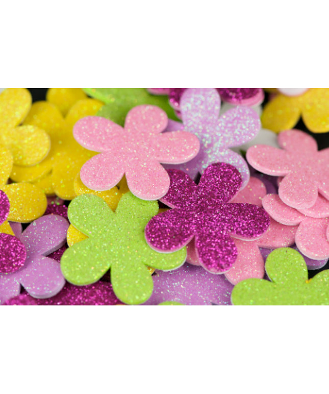 FOAM STICKERS FLOWERS GLITTER 60 PC