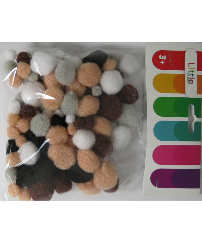 LITTLE POM POMS ASSTD ANIMAL 100 PC